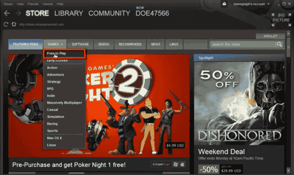 The first step to downloading a free game from Steam.