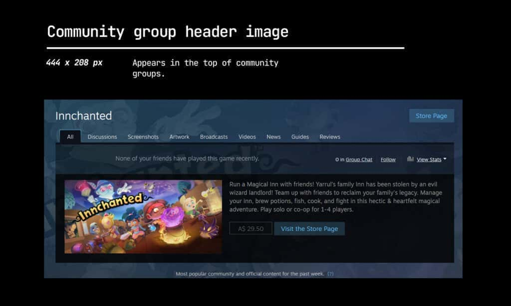 Sample Community group header image on Steam.