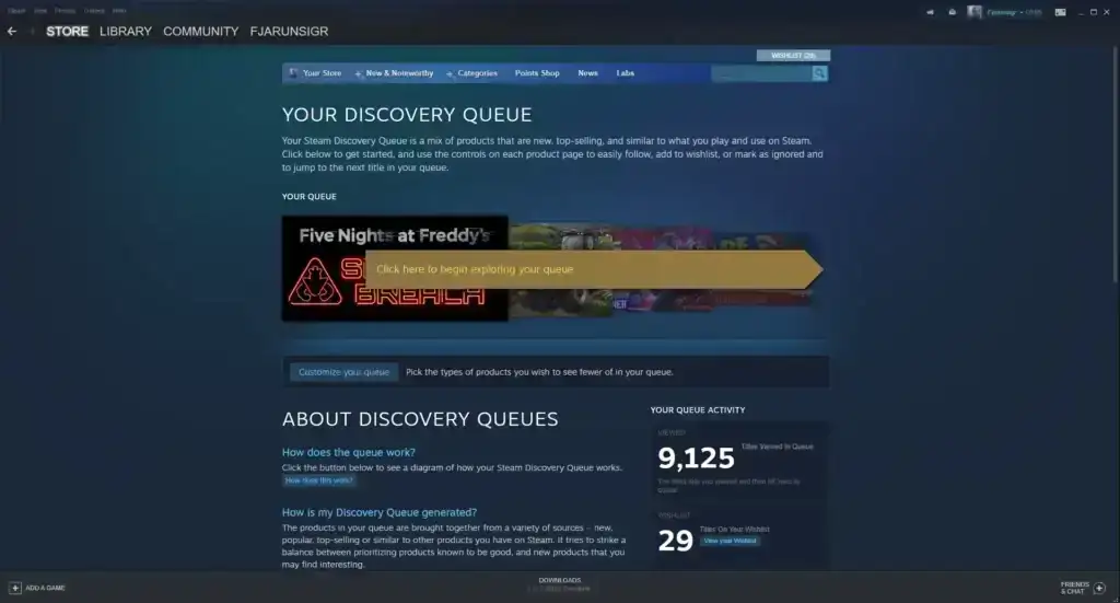 Steam discovery queue