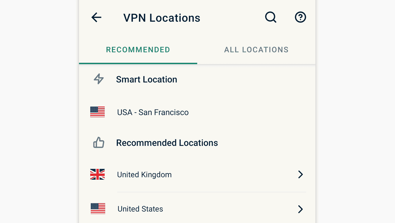 The "Recommended" tab shows you ExpressVPN’s top picks for you.