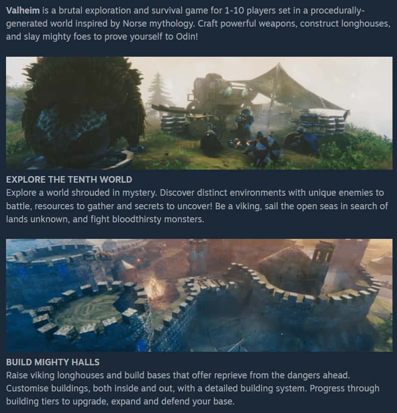 Screenshot of Valheim's About Section.