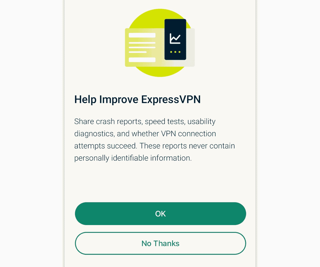 Select your preference for helping improve ExpressVPN.