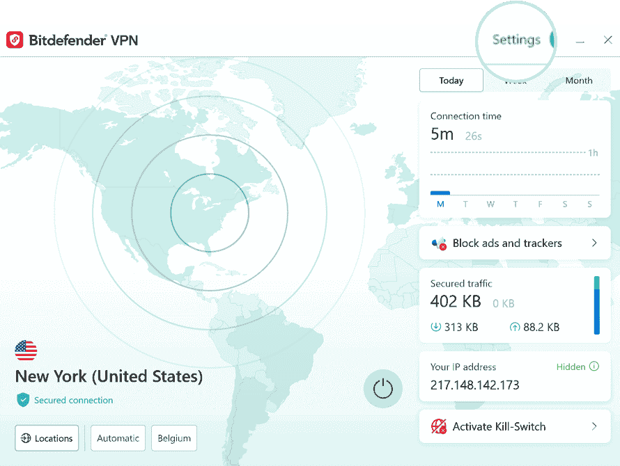 Bitdefender VPN for Windows - Settings