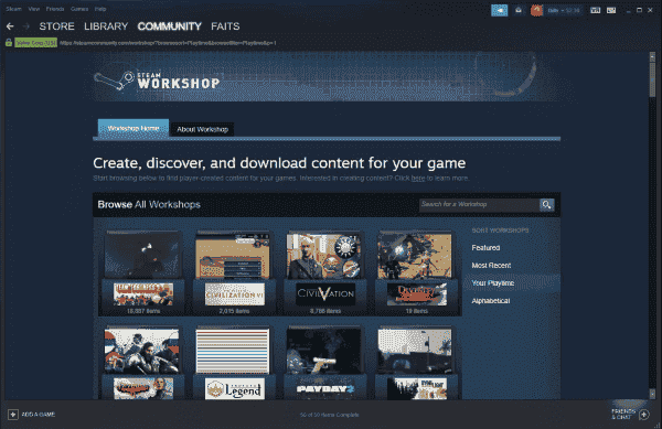 The Steam Workshop UI.