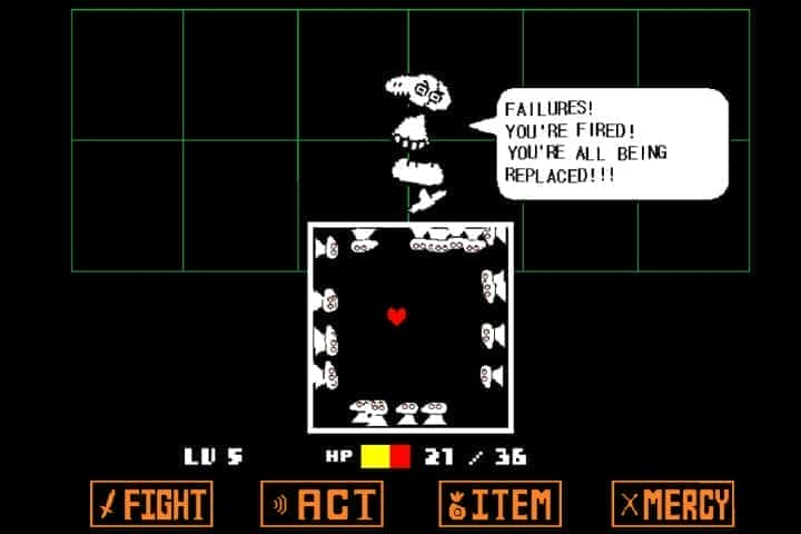 A boss battle in Undertale.