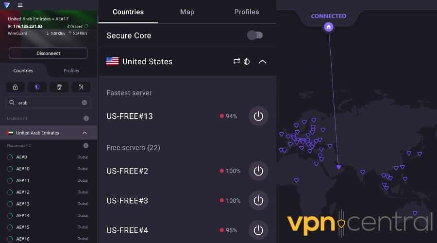 protonvpn connected to united arab emirates server