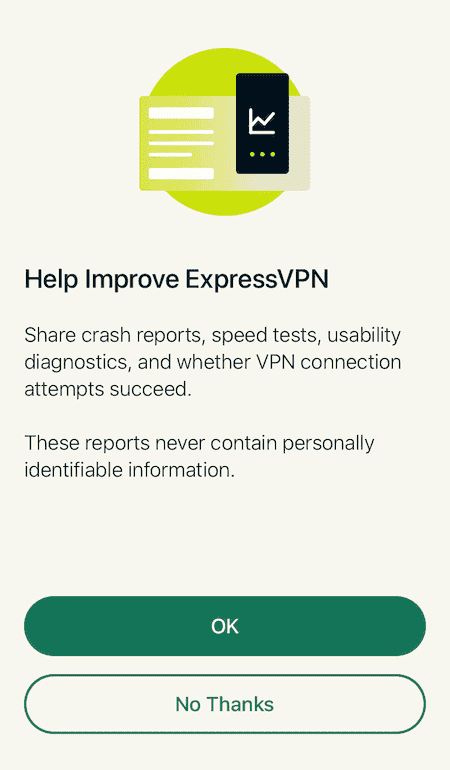 ExpressVPN iOS mobile analytics dialog