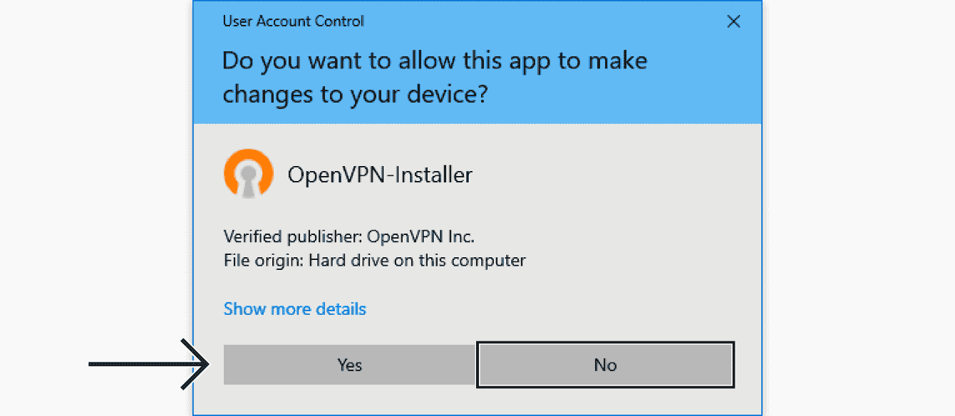 prompted allow OpenVPN installer changes device , click“Yes.”