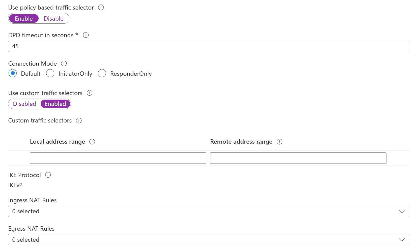 Screenshot that shows the Connection page with more connection settings.