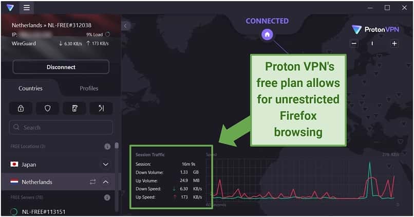 Screenshot of Proton VPN's user interface