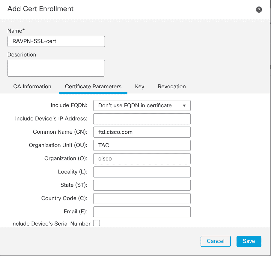 FMC - Certificate Parameters