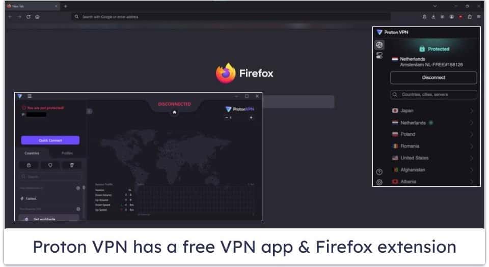 🥈2. Proton VPN — Free VPN App &amp; Extension for Firefox With Strong Security feature