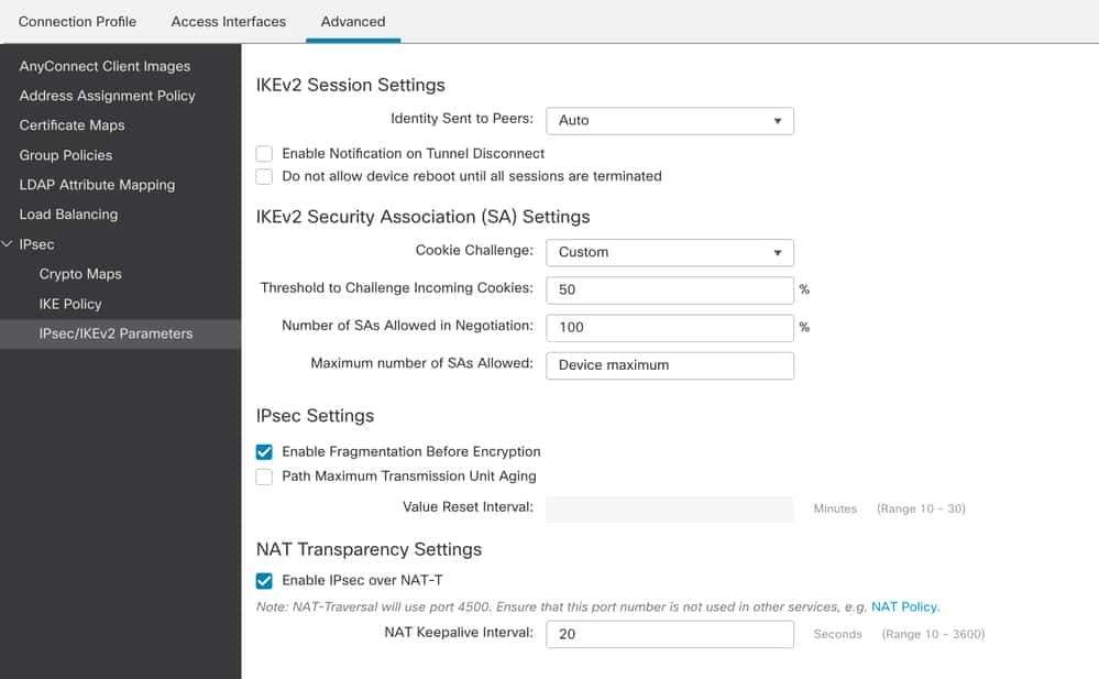 FMC - IPsec / IKEv2 Parameters