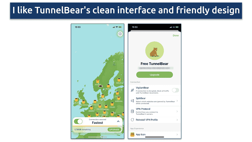 Screenshot of the interactive server map in the TunnelBear app