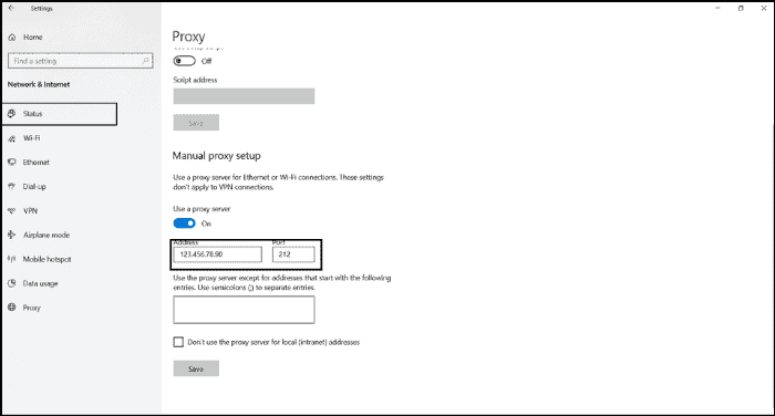 set proxy manually in windows 10