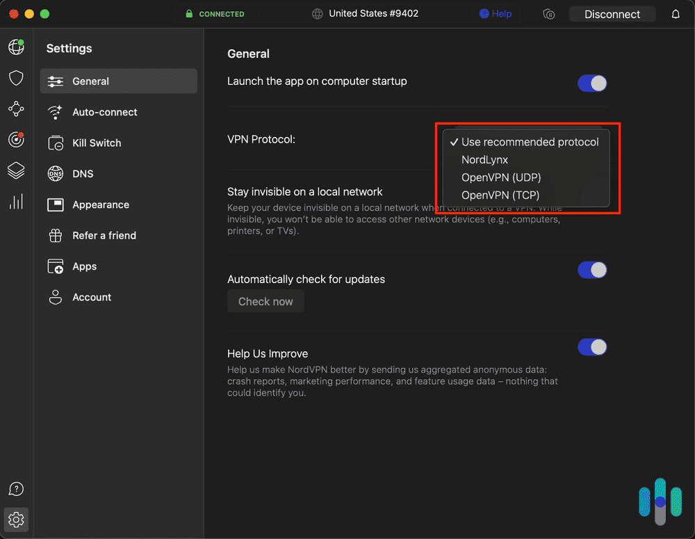 List of NordVPN's different protocols