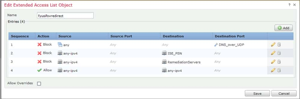 ASA configuration  - Add Redirect ACL Entries