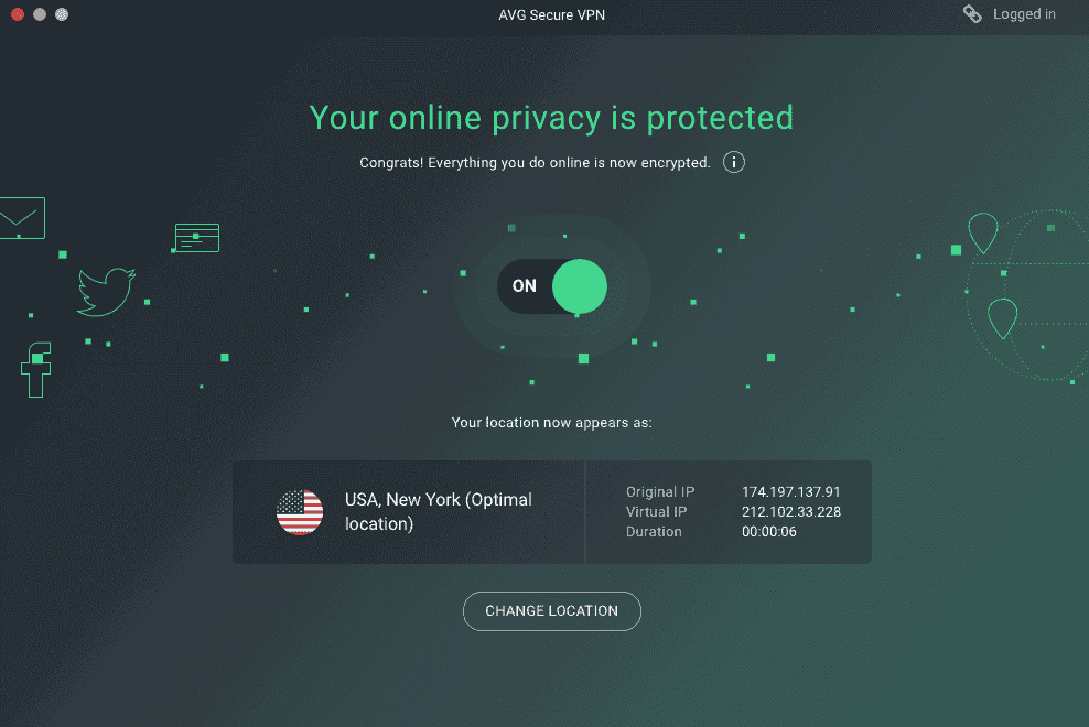 AVG VPN on Mac On App