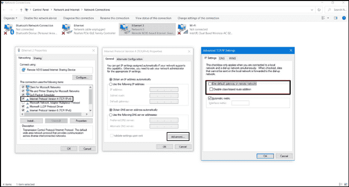 Prevent Use Default Gateway on Remote Network Windows 10