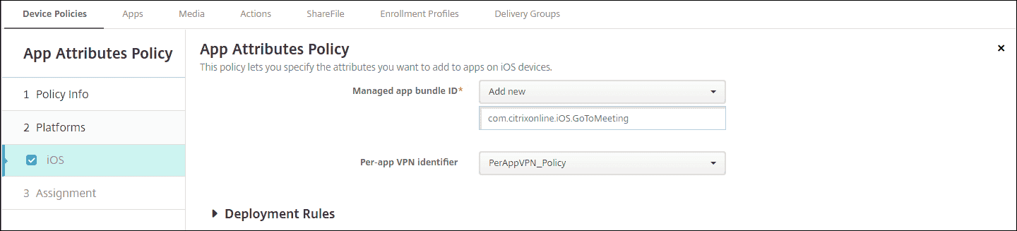 Device Policies configuration screen