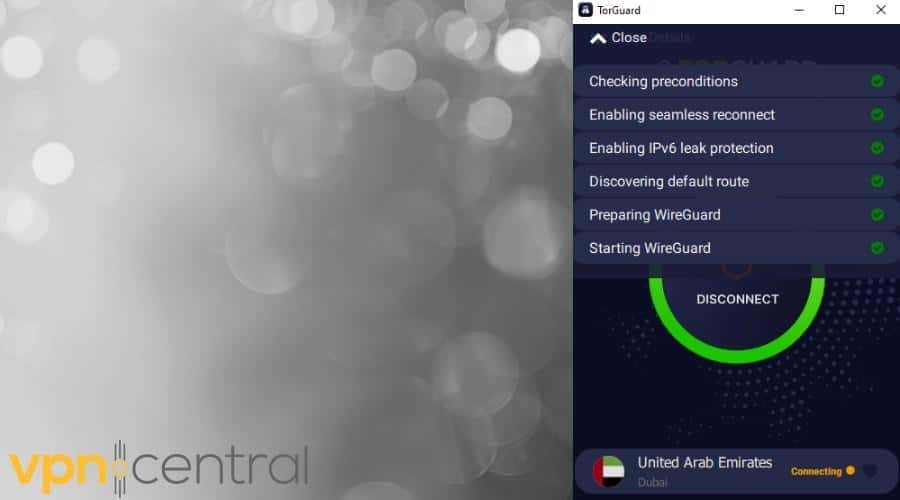 torguard connecting to dubai server