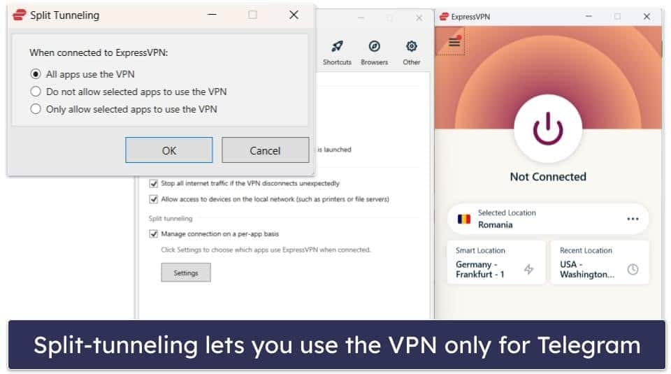 🥇 1 . ExpressVPN — Best Overall VPN for Telegram