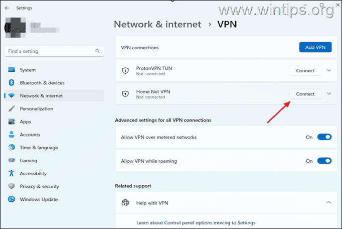 Connect to Windows 10/11 VPN Server