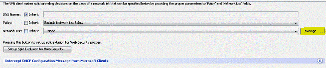 Uncheck the Inherit Box for Network List and Click Manage