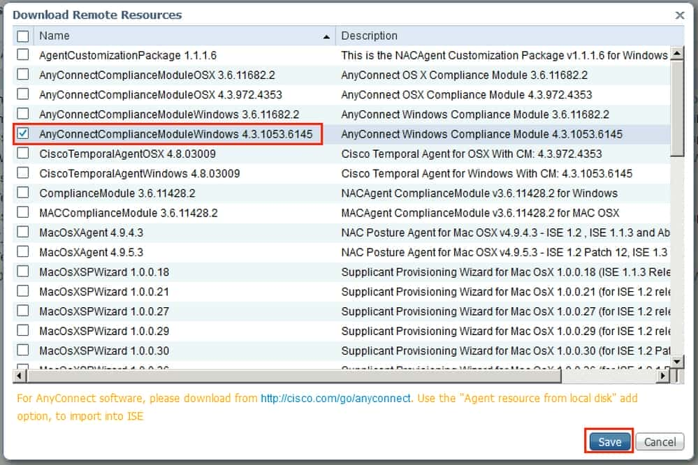 ISE configuration - Upload Compliance Module