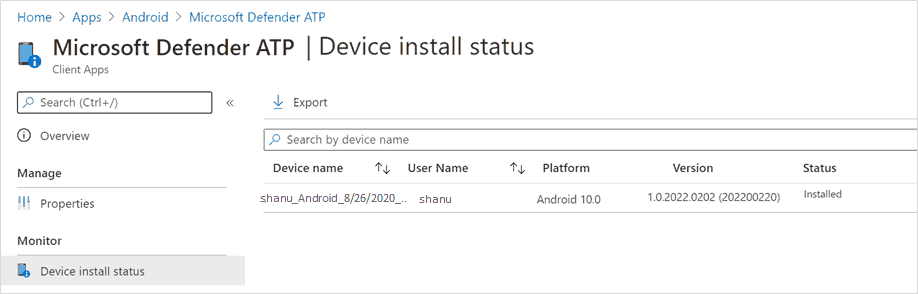 The Device install status page in the Microsoft Defender 365 portal