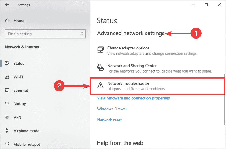 Windows 10 shows Network troubleshooter