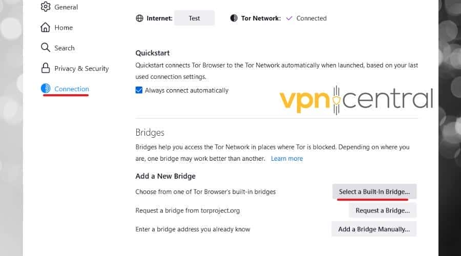 tor browser connection settings