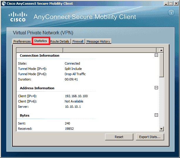 Cisco Anyconnect Statistics