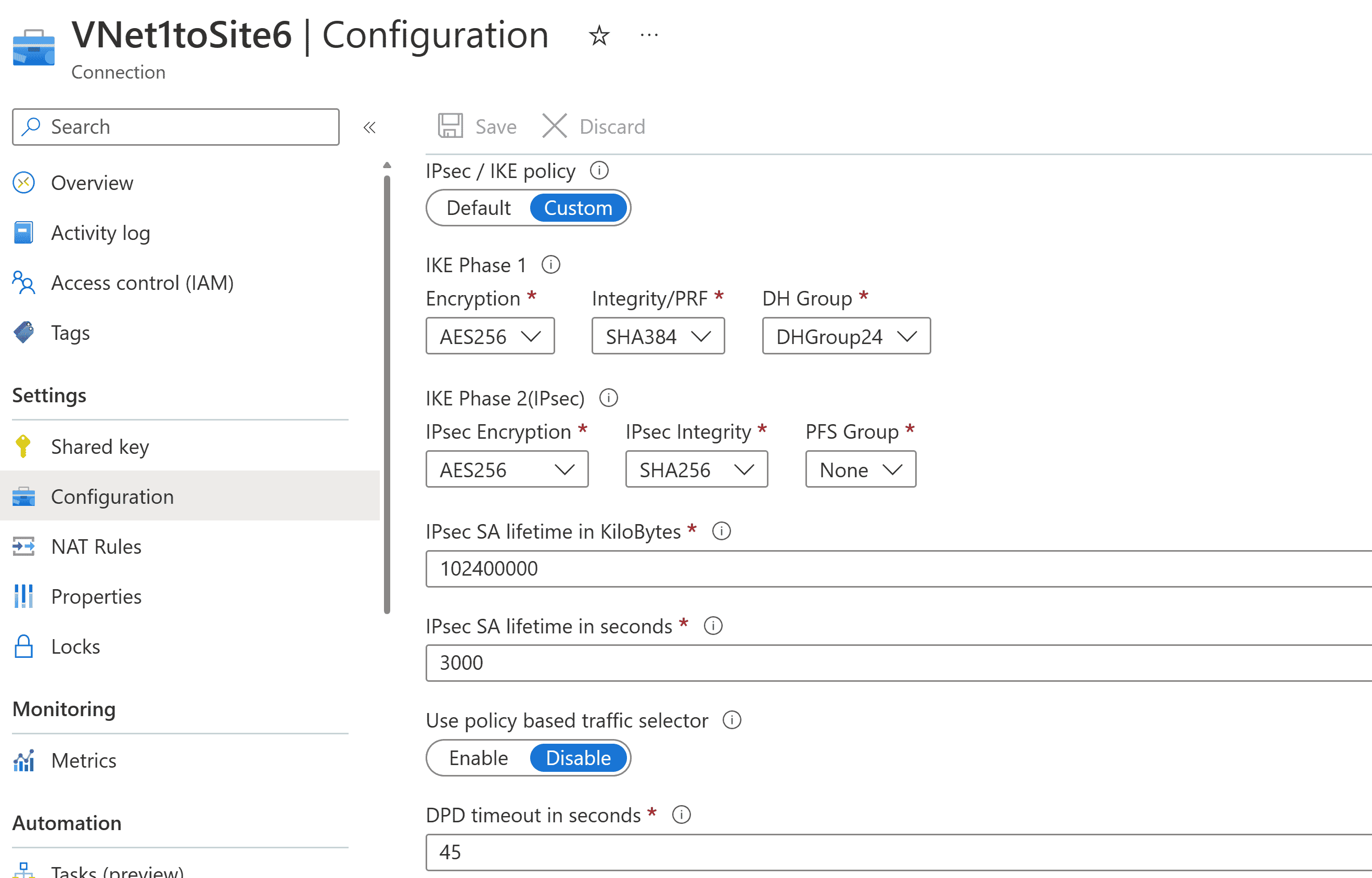 Screenshot shows the Site 6 connection configuration.