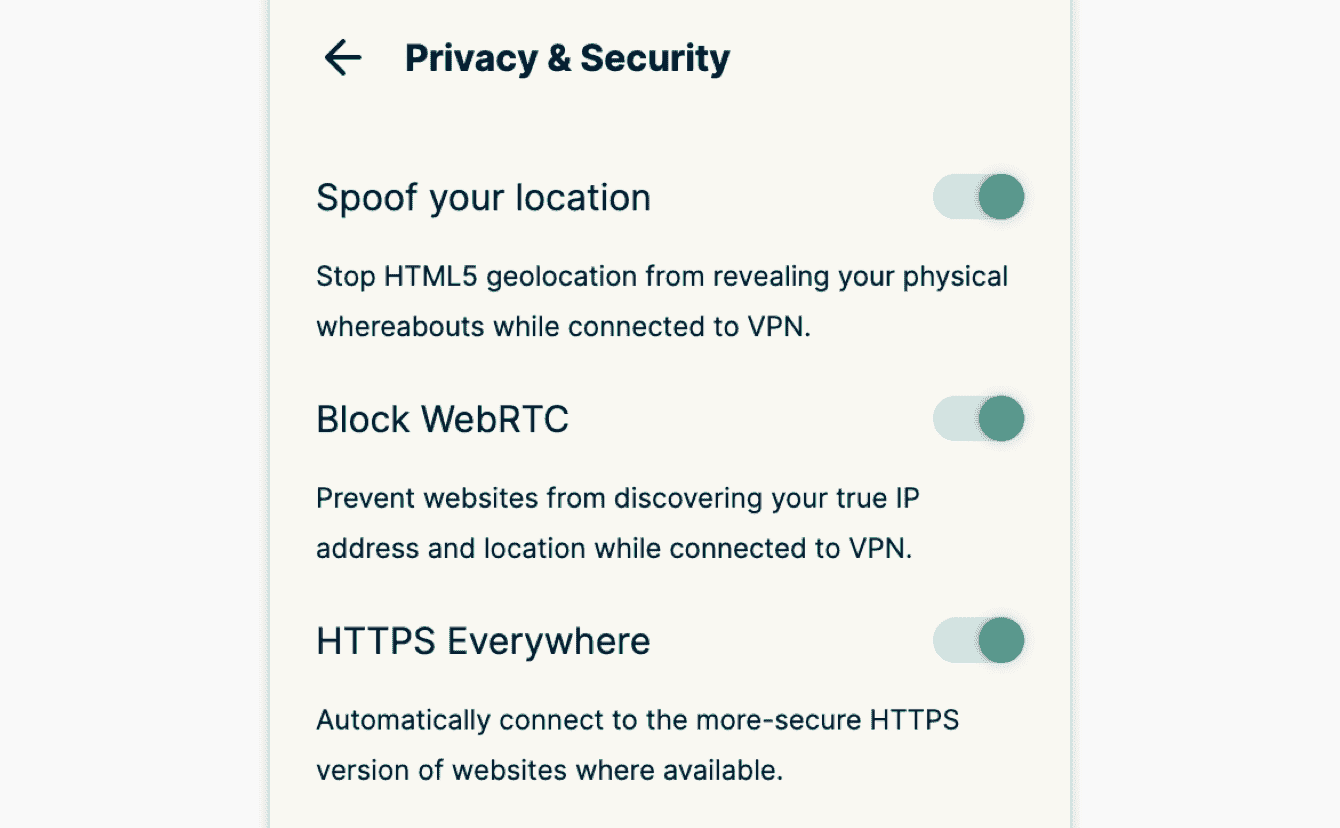 You can apply additional privacy and security features in "Privacy & Security."