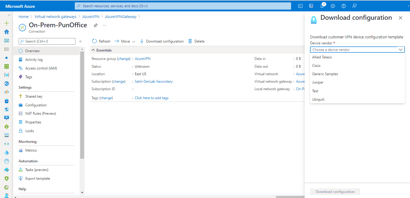 Azure Site to Site VPN Connection [100% Working]