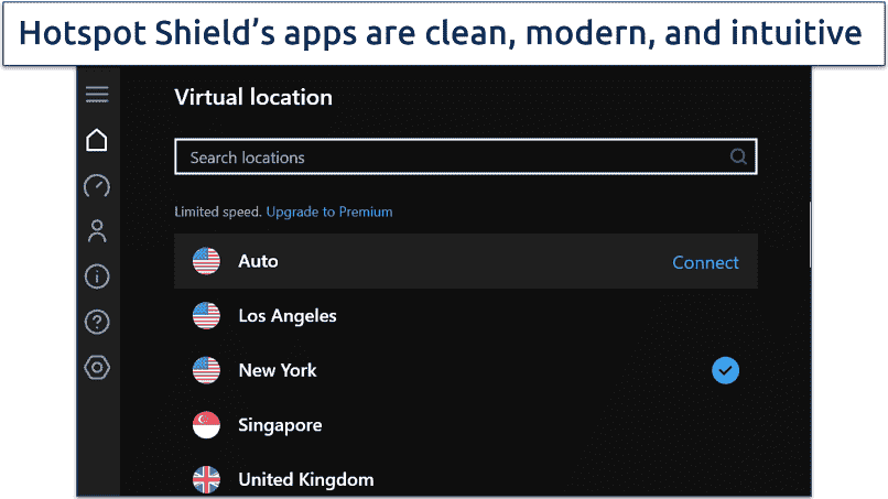 A screenshot showing Hotspot Shield's list of free servers