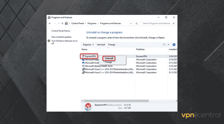 uninstall expressvpn