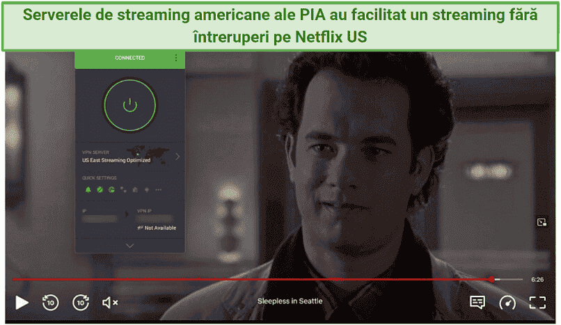 Serverul PIA din SUA transmite Sleepless in Seattle pe Netflix US