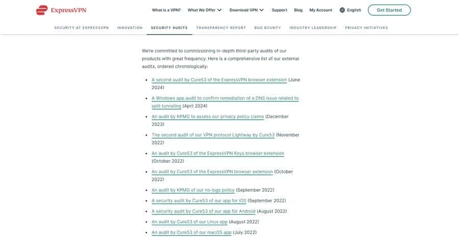 ExpressVPN’s portfolio of security audits. 