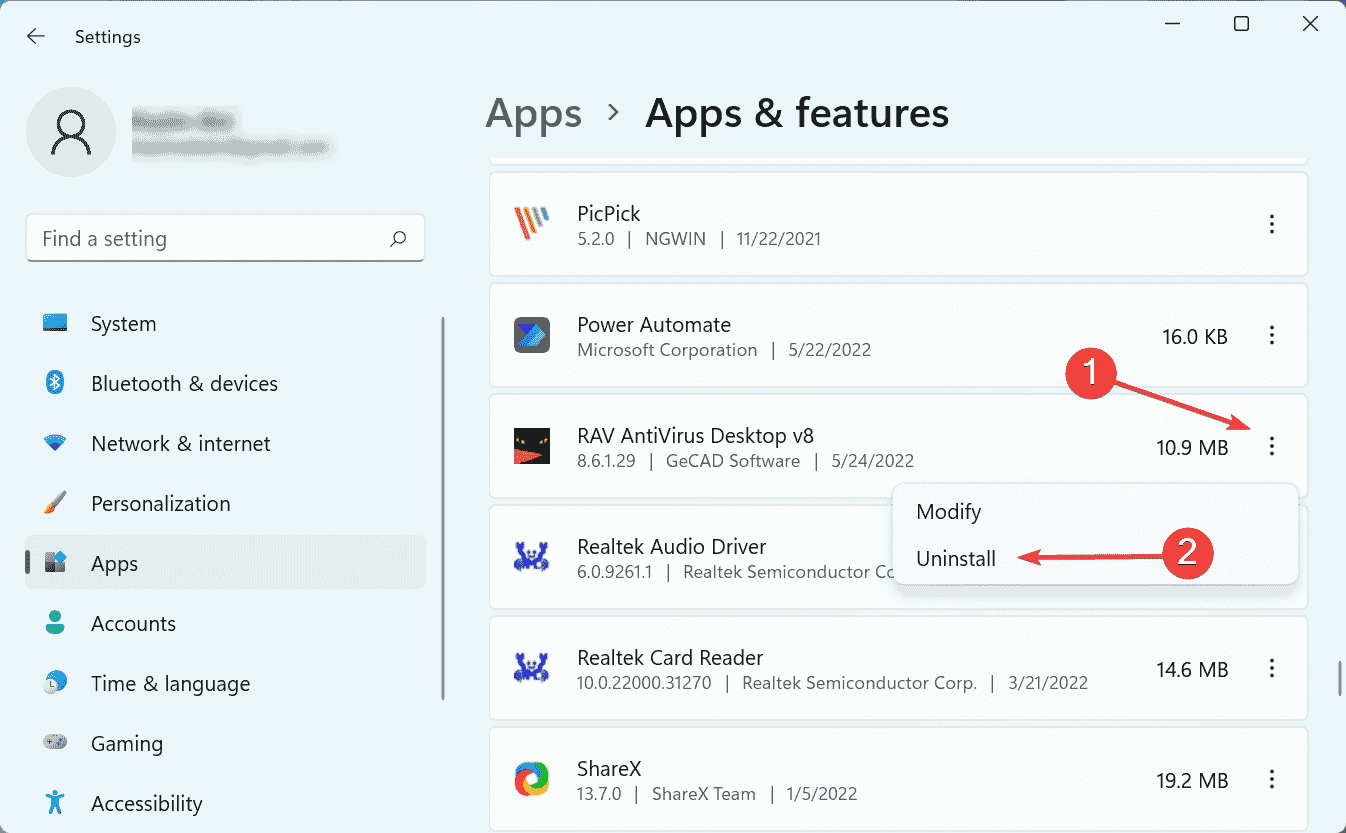 Desinstale para remover o antivírus rav instalado automaticamente