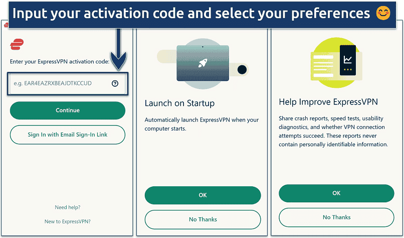 Screenshot of setting up ExpressVPN on your device