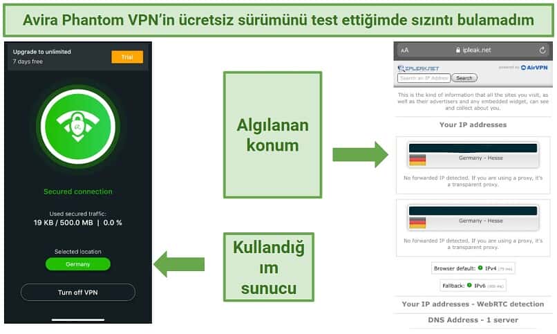 Screenshot of Avira Phantom VPN's iOS app