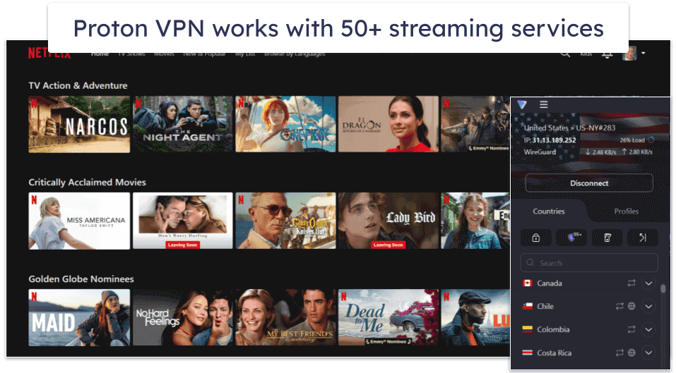 Proton VPN Streaming Support — Accesses All Popular Streaming Services