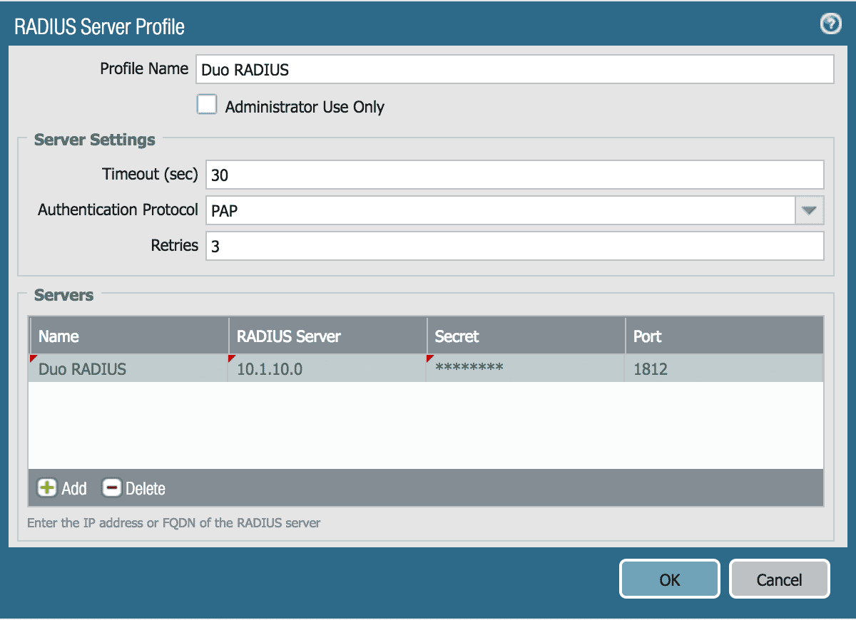 Duo Two-Factor Authentication for Palo Alto GlobalProtect RADIUS