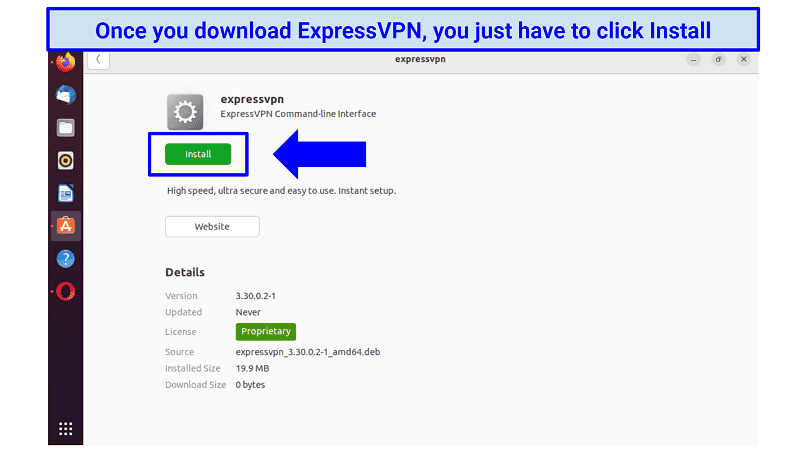 Screenshot of ExpressVPN download file for Linux on a device using Ubuntu