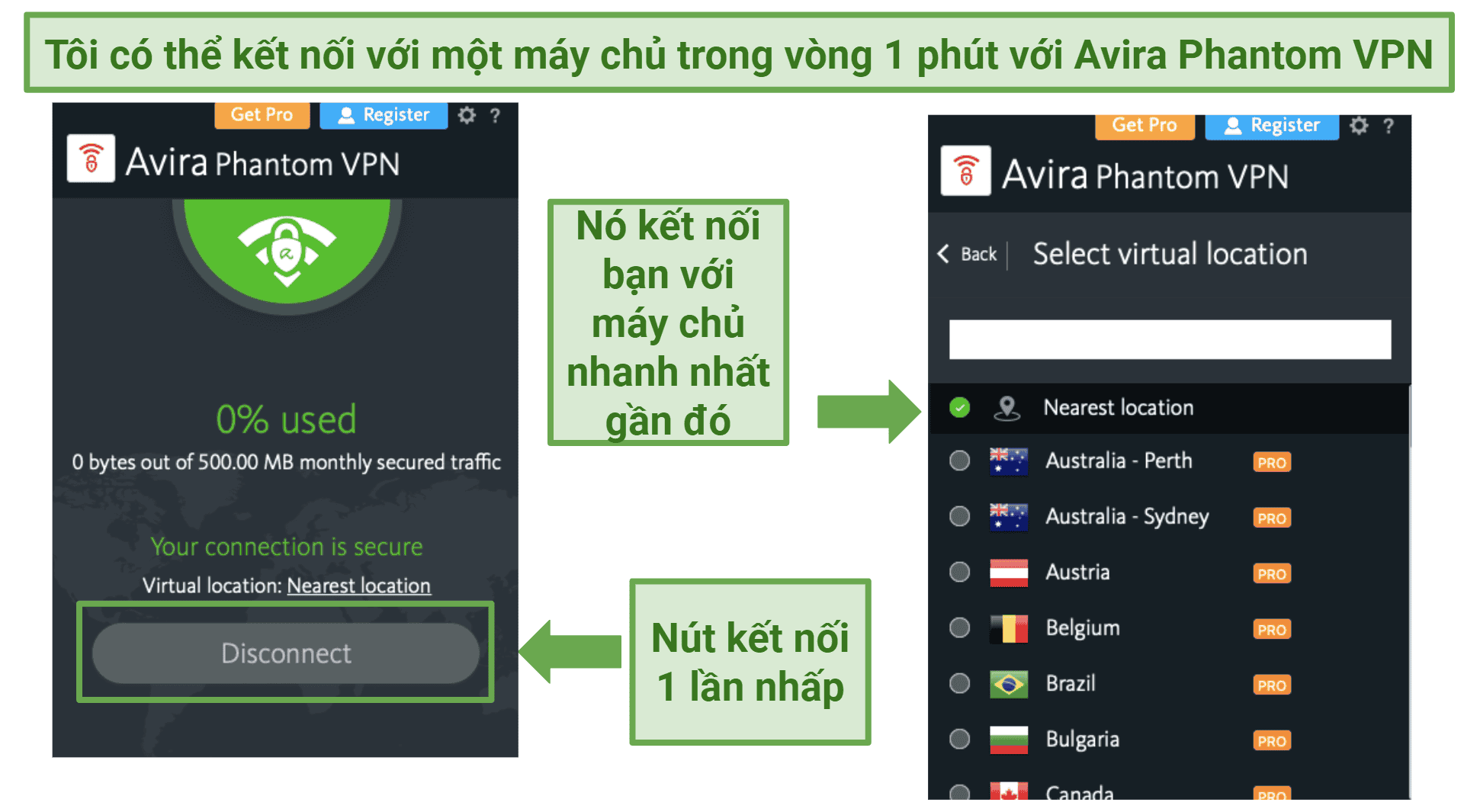 screenshot of Avira phantom VPN's app