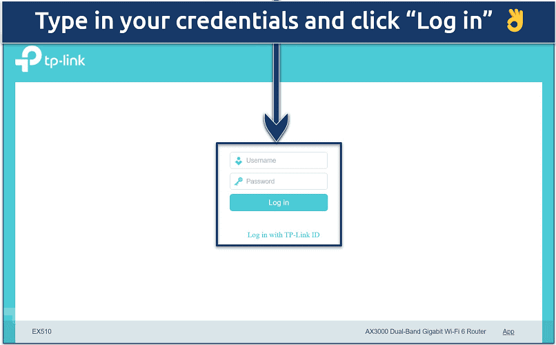 Screenshot of a TP-Link router admin dashboard log in page 