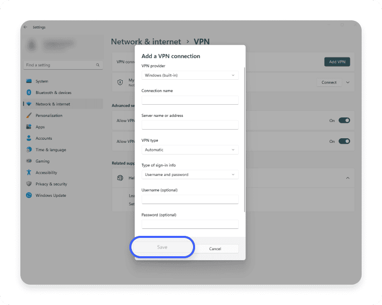 how to set up VPN windows