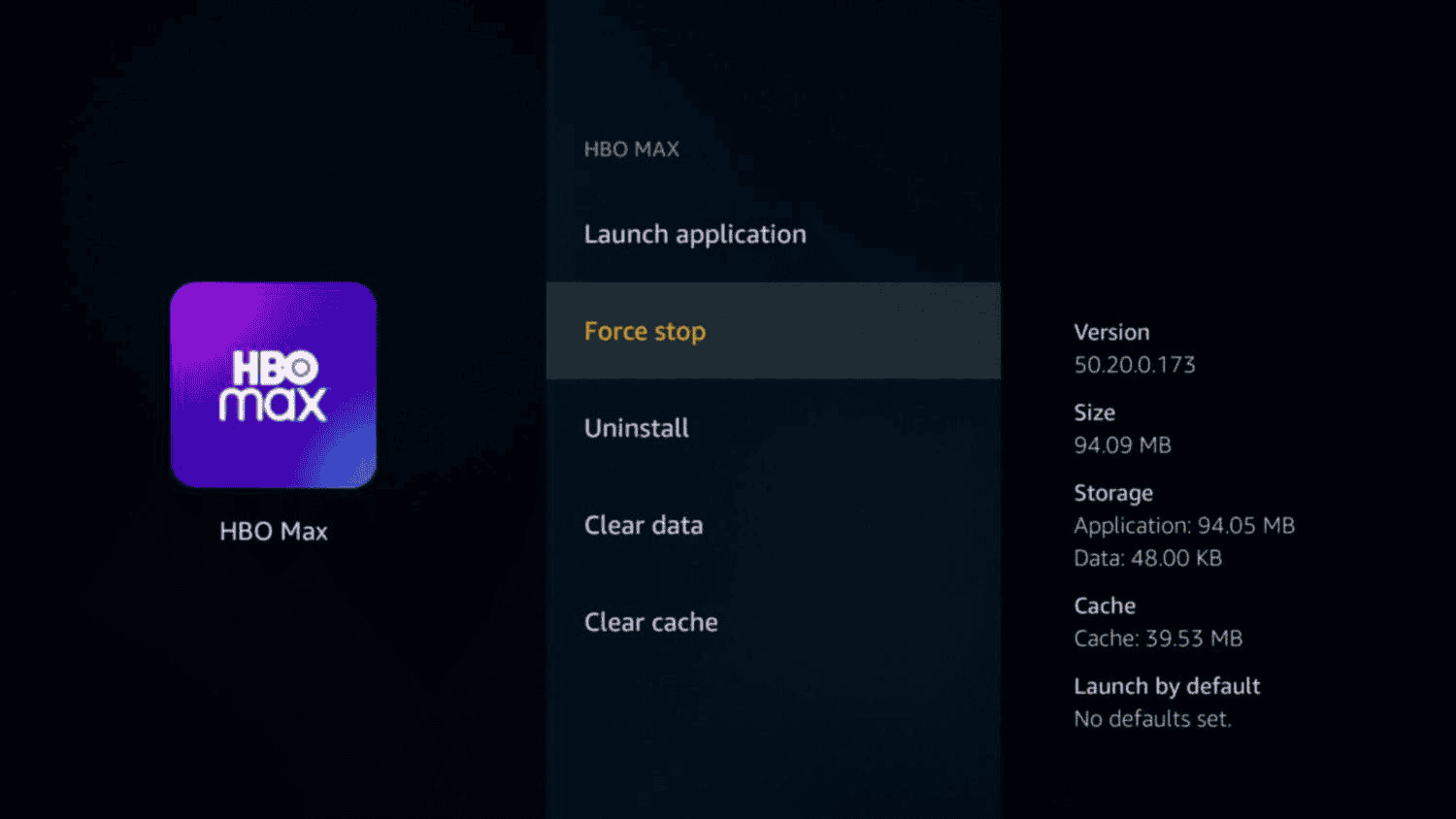 Screenshot of Firestick Uninstall or Force Stop App screen